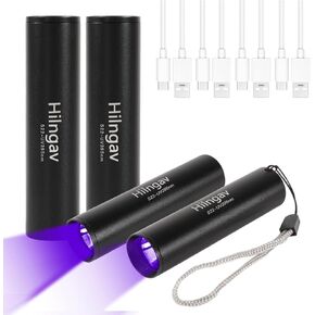 4 Pack Flashlight UV Black Light 365 NM 395 NM, Mini USB C LED Rechargeable Torch for Pet Dog Urine, Resin Curing, Fluorescent Agent, Stains Detection