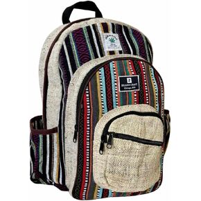 Zillion Craft large backpack for men and women. Strong and durable made from natural hemp and gheri. Multi pocket multi color hand made bag