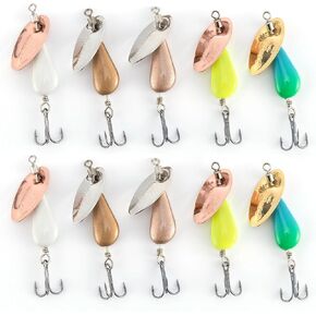 Dr.Fish 10 Pack Fishing Spinner Trout Spinner Lures Single Hook Inline Spinnerbait Lures Teardrop Weight Kits Spinner Blades Treble Hooks Crappie Bass Spinner Panfish Lures for Freshwater Fishing