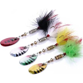 4PCS Spinner Baits Fishing Spinners - Multi-Color Fishing Lures Spinnerbait for Bass, Metal Spinner Baits Kit, Vibrating Spinner Colorful Feather Hook Sequin Fishing Jigs for Bass Trout Crappie