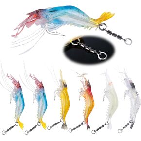 Shrimp Lures, Soft Shrimp Fishing Lures for Freshwater Saltwater, Luminous Shrimp Bait with Sharp Hook and Swivel for Trout Bass Salmon Walleye, 5 Colors Saltwater Lures Fishing Tackle