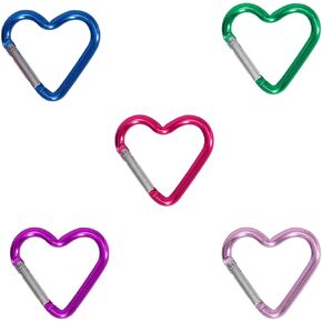 5Pcs Random Color Heart Shaped Carabiner Hook, Aluminum Alloy Snap Clip Key Holder, Keychain Tool for Fishing Camping Hiking Backpack Accessory，Accessory and Keychain Carabiners，Accessorie