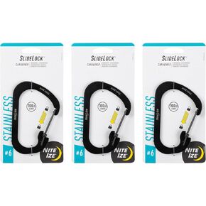 Nite Ize SlideLock Carabiner Stainless Steel - Size 6 - Black - 3 Count (3 Pack)