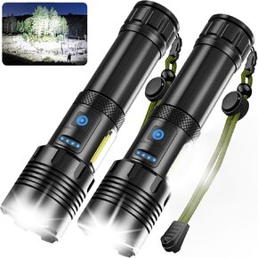 Flashlights High Lumens Rechargeable, 2 Pack LED Flashlight 980000 Lumen, Super Bright Flash Light Battery Powered with 7 Light Modes, Handheld Flashlight Powerful Linterna for Emergency Gift