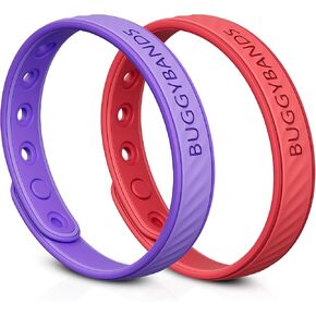 Mosquito Repellent Bracelets, 2 Pack Silicone Mosquito Repellent Bands with DEET Free, Natural & Waterproof Bug Wristbands for Kids and Adults, Outdoor Traveling Protection (Red&Purple)