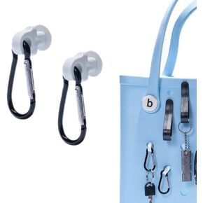2Pcs Hooks Set Compatible for Bogg Bag, Insert Carabiner Key Chain Holder Charms for Bogg Bags, Compatible for Small & Large Beach Bags, Organize Valuables Accessories for Bogg Bags-White