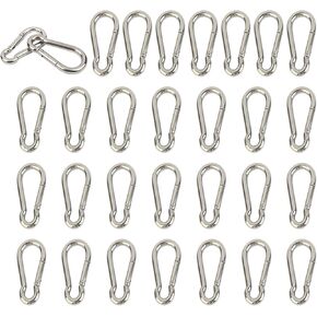 30PCS 304 Stainless Steel Carabiner Clip, Spring Snap Hook M4 1.57 Inch Small Keychain for Keys Swing Set Camping Fishing Hammock