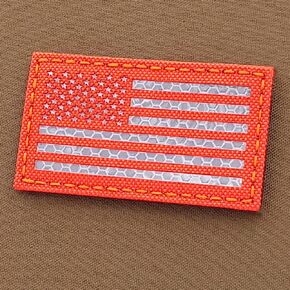 Blaze Orange USA America Flag Fluo hi vis Seals devgru Solas Reflective 2x3.5 SAR Rescue Tactical Fastener Patch