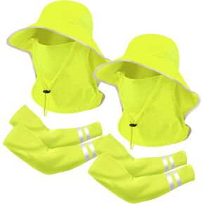 4 Pcs Sun Hat Fishing Hat with Face Cover Reflective Arm Sleeve Men Women Wide Brim Hat for Summer Gardening Fishing