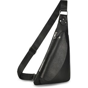 Crossbody Bag Leather Sling Bag For Men Anti-Theft Lightweight Casual Shoulder Bags Chest Pack For Outdoor Business Work Travel Hiking Camping