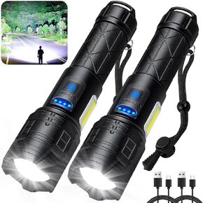 Flashlights High Lumens Rechargeable 2 Pack, 3000 Lumens Powerful LED Flashlight, Waterproof, 7 Modes, Super Bright Flashlight for Home Camping