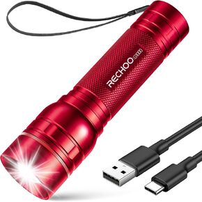 RECHOO Rechargeable Flashlights High Lumens, G1000 Super Bright Flashlight, Small Zoomable LED Flashlight with 3 Lighting Modes, Portable Tactical Flashlight, Gift for Christmas(Battery Included)-Red