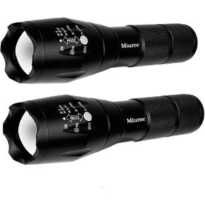 2 Pack LED Tactical Flashlight Water Resistant Military Grade 2000 Lumens 5 Modes Zoom Function Ultra Bright Torch