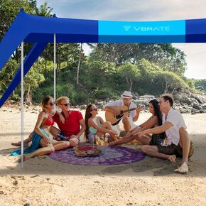 Beach Tent Sun Shelter - UPF50 Beach Canopy Portable Sun Shelter 2 Aluminum Poles, Ground Pegs, Sand Bags, Wind Ropes, Shovel, Bag for Camping, Picnic, Fishing, Backyard 7x7FT (Navy Blue)