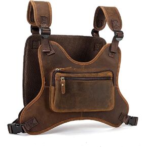 Le'aokuu Hands Free Tactical Chest Rig Bag Walkie Talkie Vest Harness Radio Holster Holder for Men 291 (Brown)