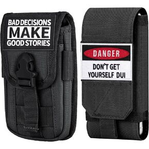 bvya 2 Pack Tactical Molle Phone Pouches, Smartphone Waist Belt Holster Phone Case Cover with Buckle Closure Card Holder and 2 Patches for iPhone 14 Pro Max/13 Pro Max/12 Pro Max