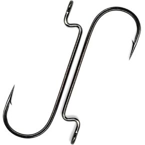 50PCS Fishing Offset Worm Hooks Round Bend Offset Worm Hooks Wide Gap Hooks with Barbed Shank （2# 6# 1/0-5/0）