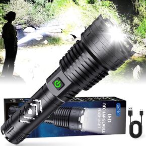 Alifa Rechargeable Flashlights High Lumens, 990000 Lumens Led Tactical Flashlight, 5 modes Super Bright Flashlight with Zoomable, IPX67 Waterproof, Handheld Flash Light for Camping Emergencies