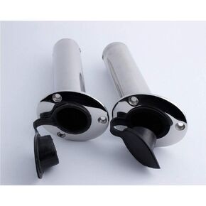 Heavy Duty 30 Degree Flush Mount Fishing Rod Holder with Drain,PVC Cap and Inner Tube,Casting Flange,Stainless Steel Polished (x2)