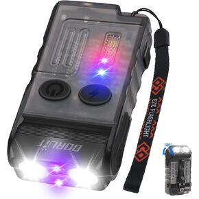 BORUIT V20 LED Small Powerful EDC Flashlight with Clip,180°Head Swivels,1000LM USB C Rechargeable Mini Pocket Keychain Flash Light with Red COB Light-14 Mode,IP67,Magnetic,110DB Buzzer(Black)