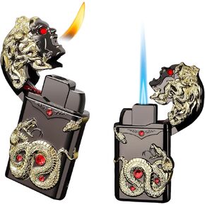 Cool Lighter Jet Windproof & Soft Flame 2-in-1 Torch Lighter, Unique Gift Box for Birthday, Lighters for Men, Refillable Butane lighters for Candle, Outdoor Travel (without Butane Fuel)