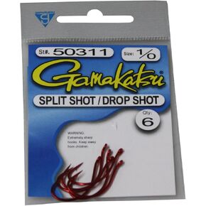 Gamakatsu Drop Shot/Split Shot Hook-6 Per Pack (Red, 1)