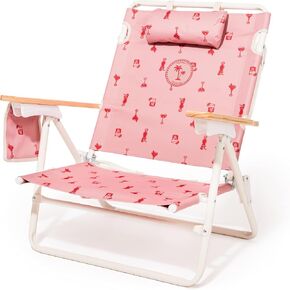 Margaritaville Business & Pleasure Co Manana Chair - Backpack Beach Chair, Lay Flat Reclining, Lightweight & Portable, Insulated Cooler Pocket, Strawberry Daiquiri Marg