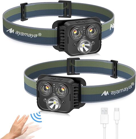 ayamaya Rechargeable Headlamp LED Head Lamps 6 Modes with Sensor -500 Lumens Super Bright IPX4 Waterproof USB Headlights with Adjustable Headband for Adults and Kids - Running, Hiking & Camping in Saudi Arabia