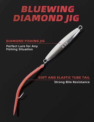 BLUEWING Diamond Jigs Saltwater 1oz,2oz,3oz,4oz 1pc Fishing Jigs with Split Tube Tail and Stainless Steel Hook in Saudi Arabia