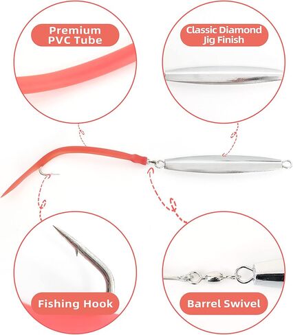 BLUEWING Diamond Jigs Saltwater 1oz,2oz,3oz,4oz 1pc Fishing Jigs with Split Tube Tail and Stainless Steel Hook in Saudi Arabia
