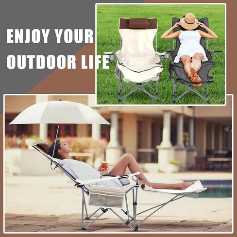 طقمان من كرسي الشاطئ مع مظلة، كرسي تخييم قابل للاستلقاء مع مسند للقدمين، مظلة كرسي قابلة للتعديل مع مشبك، عامل حماية من الشمس 50+، كرسي استرخاء شبكي قابل للطي للاستخدام في الهواء الطلق (رمادي، أبيض، أكسفورد) in Kuwait