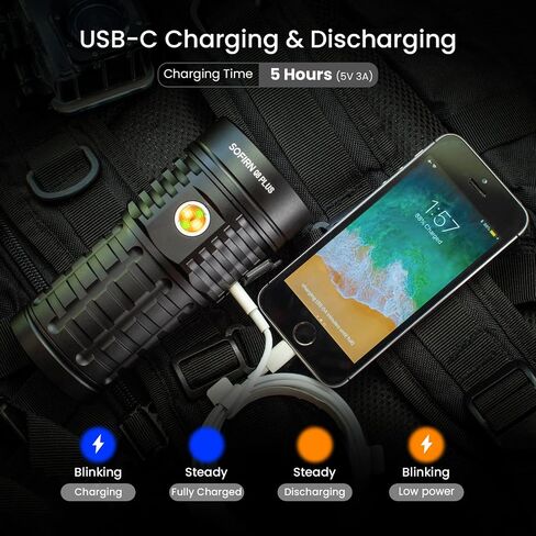 sofirn Q8 Plus Super Bright Flashlight max 16000 Lumens, Rechargeable Powerful Flashlight with High Powered 6* LED, Anduril 2 UI, Ultra-Long Runtime for Camping, Searching, Survival, Emergency in Saudi Arabia