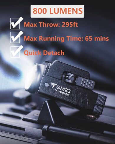 ضوء مسدس، ضوء سلاح 800 لومن، أضواء مسدس قابلة لإعادة الشحن عبر USB، مصباح يدوي سريع التحرير، متوافق مع Glock 17 و19، مناسب لمعيار 1913 وسكة Picatinny (TrustFire GM23) in Kuwait