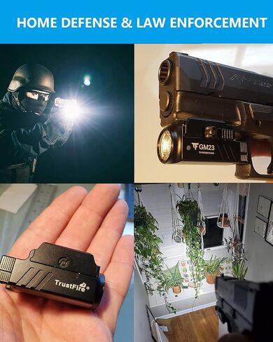 ضوء مسدس، ضوء سلاح 800 لومن، أضواء مسدس قابلة لإعادة الشحن عبر USB، مصباح يدوي سريع التحرير، متوافق مع Glock 17 و19، مناسب لمعيار 1913 وسكة Picatinny (TrustFire GM23) in Kuwait