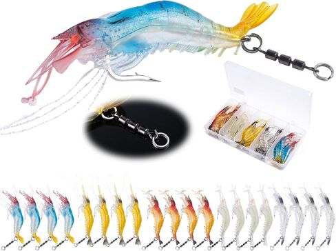 Shrimp Lures, Soft Shrimp Fishing Lures for Freshwater Saltwater, Luminous Shrimp Bait with Sharp Hook and Swivel for Trout Bass Salmon Walleye, 5 Colors Saltwater Lures Fishing Tackle in Saudi Arabia