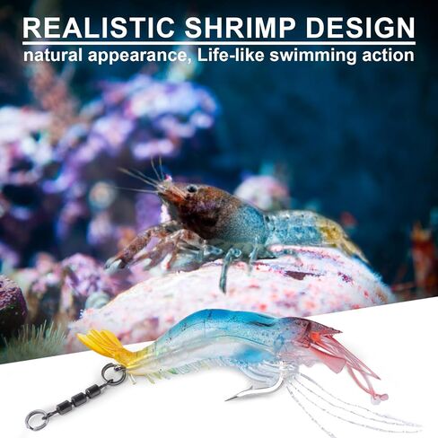 Shrimp Lures, Soft Shrimp Fishing Lures for Freshwater Saltwater, Luminous Shrimp Bait with Sharp Hook and Swivel for Trout Bass Salmon Walleye, 5 Colors Saltwater Lures Fishing Tackle in Saudi Arabia