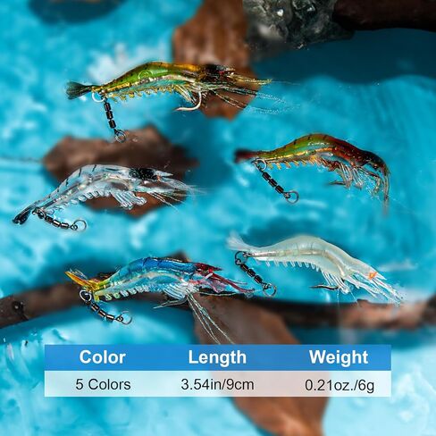 Shrimp Lures, Soft Shrimp Fishing Lures for Freshwater Saltwater, Luminous Shrimp Bait with Sharp Hook and Swivel for Trout Bass Salmon Walleye, 5 Colors Saltwater Lures Fishing Tackle in Saudi Arabia