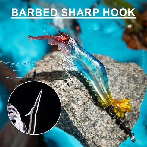 Shrimp Lures, Soft Shrimp Fishing Lures for Freshwater Saltwater, Luminous Shrimp Bait with Sharp Hook and Swivel for Trout Bass Salmon Walleye, 5 Colors Saltwater Lures Fishing Tackle in Saudi Arabia