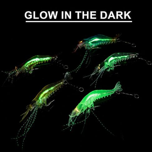 Shrimp Lures, Soft Shrimp Fishing Lures for Freshwater Saltwater, Luminous Shrimp Bait with Sharp Hook and Swivel for Trout Bass Salmon Walleye, 5 Colors Saltwater Lures Fishing Tackle in Saudi Arabia