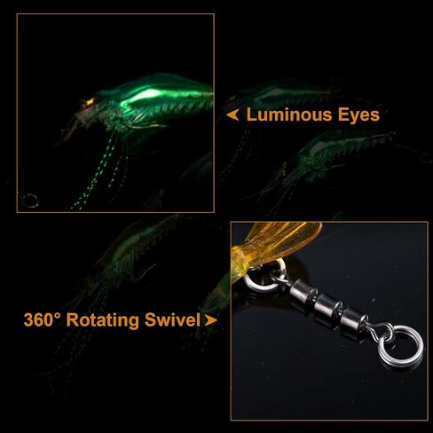 Shrimp Lures, Soft Shrimp Fishing Lures for Freshwater Saltwater, Luminous Shrimp Bait with Sharp Hook and Swivel for Trout Bass Salmon Walleye, 5 Colors Saltwater Lures Fishing Tackle in Saudi Arabia