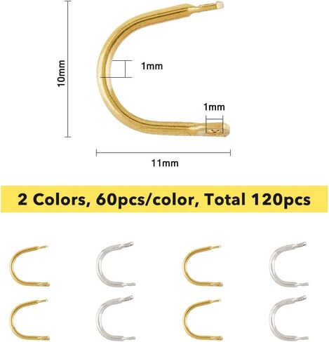 SUPERFINDINGS 120Pcs 2 Colors Brass Fishing Spinner Clevis U Shaped Spinnerbait Clevis Easy Spin Spinner Clevis Spinner Blade Clevis for Lure Making, Hole: 1mm in Saudi Arabia