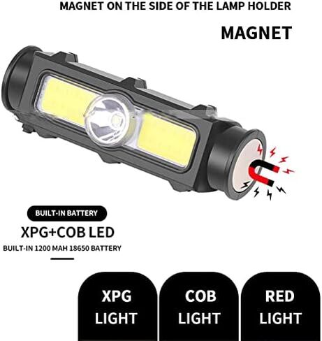 مصباح أمامي LED بقوة 80000 لومن قابل لإعادة الشحن من Junchi، مصابيح أمامية COB فائقة السطوع مع 7 أوضاع، مقاومة للماء، دوران 90 درجة، شعلة رأس مغناطيسية بدون استخدام اليد للجري والمشي لمسافات طويلة والتخييم والإصلاح in Saudi Arabia