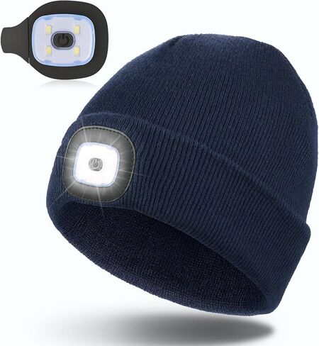Christmas Gifts for Men Unisex LED Beanie with Two Lamps Hands Free Kint Headlamp Hat with Light (Black) in Saudi Arabia
