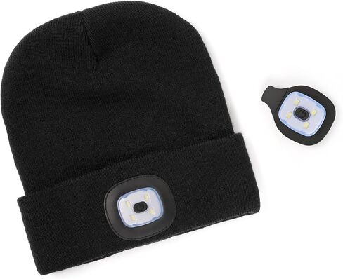 Christmas Gifts for Men Unisex LED Beanie with Two Lamps Hands Free Kint Headlamp Hat with Light (Black) in Saudi Arabia