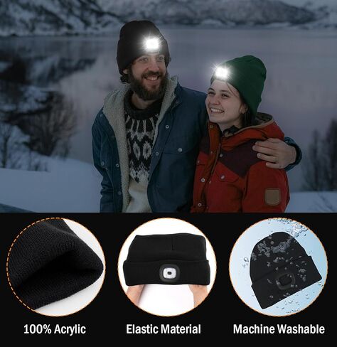 Christmas Gifts for Men Unisex LED Beanie with Two Lamps Hands Free Kint Headlamp Hat with Light (Black) in Saudi Arabia