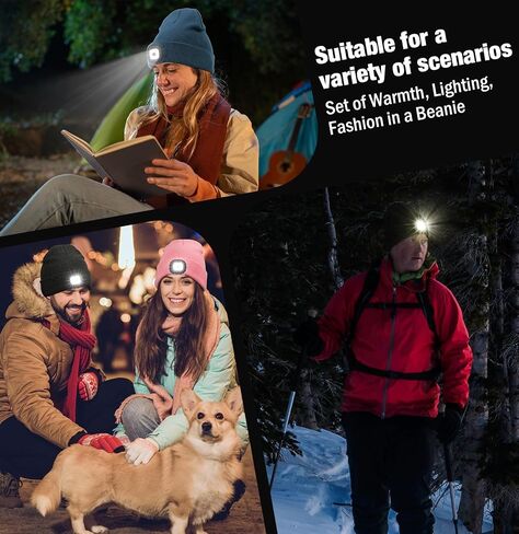 Christmas Gifts for Men Unisex LED Beanie with Two Lamps Hands Free Kint Headlamp Hat with Light (Black) in Saudi Arabia
