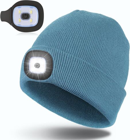 Christmas Gifts for Men Unisex LED Beanie with Two Lamps Hands Free Kint Headlamp Hat with Light (Black) in Saudi Arabia