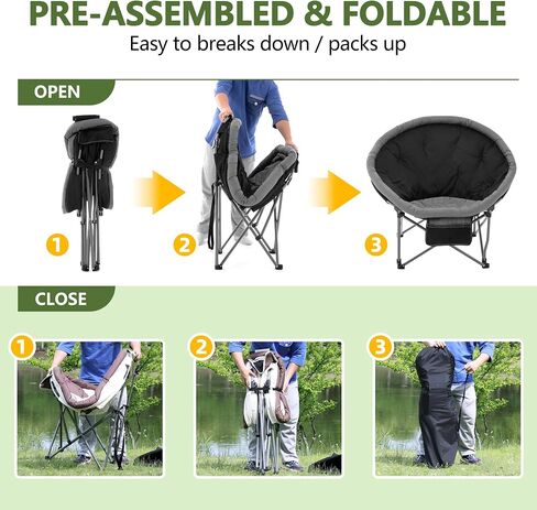 UMINEUX Oversized Camping Chair, Heavy-Duty Saucer Chair for Adults, 350 lb. Capacity, Padded, Folding, Portable large Cozy Circle Chair with storage Bag for Outdoor, Patio, Balcony in Saudi Arabia