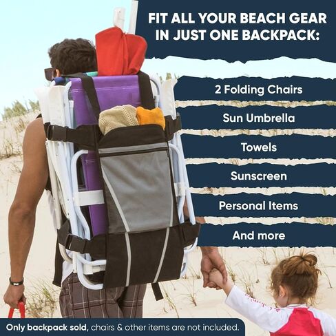 Folding Chair Carrying Bag - Large Beach Chair Backpack Fits 2 Beach Chairs, Sun Umbrella, Towels & More Beach Accessories Must Haves - Beach Chair Carrying Bag - Perfect Family Beach Bag in Saudi Arabia