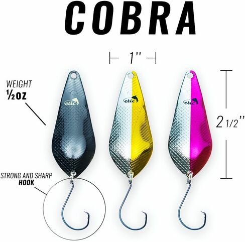 مجموعة ملاعق الصيد ETIC Cobra مقاس 6.35 سم، 100% مصنوعة من النحاس، 3 قطع من طُعم الصيد والأدوات والخطافات والطعوم والغزل والصب والتصيد لسمك السلمون المرقط والسلمون والبايك والعين رمادية فاتحة اللون والباس والمزيد in Kuwait